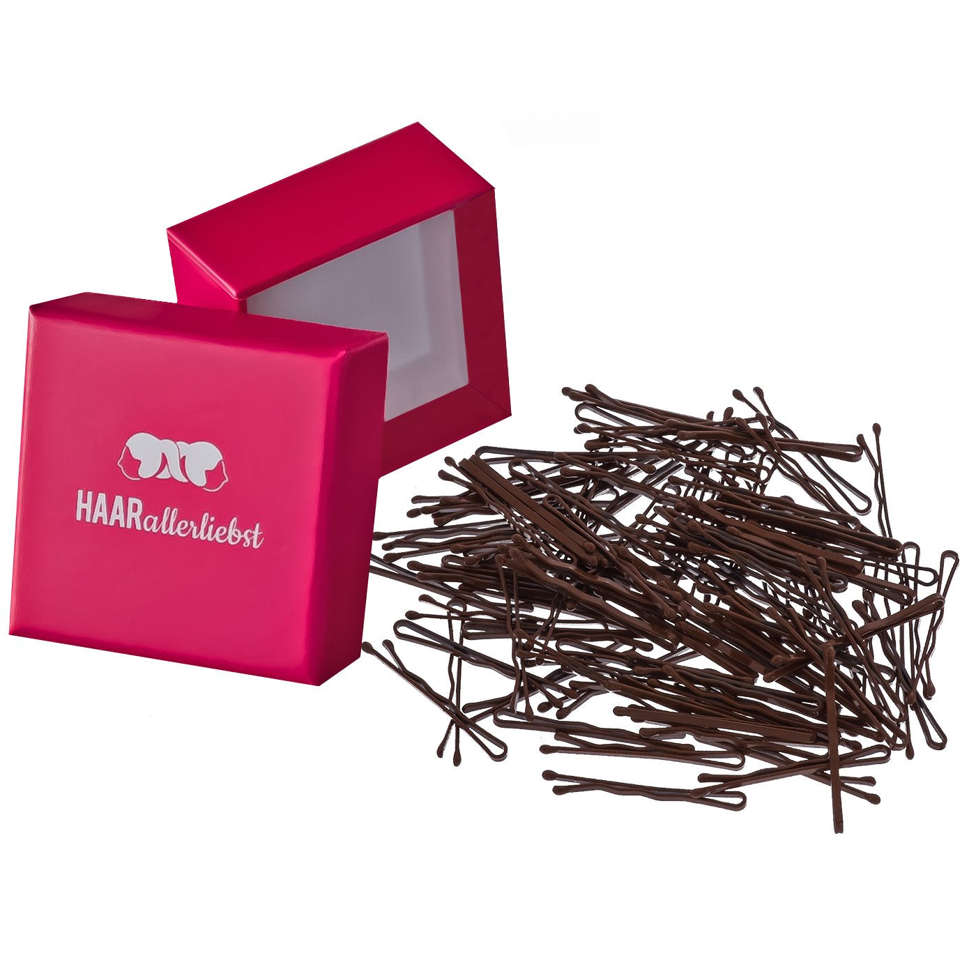 Bobby Pins mini (braun | 100 Stück | 34mm) pinke Box - HAARallerliebst